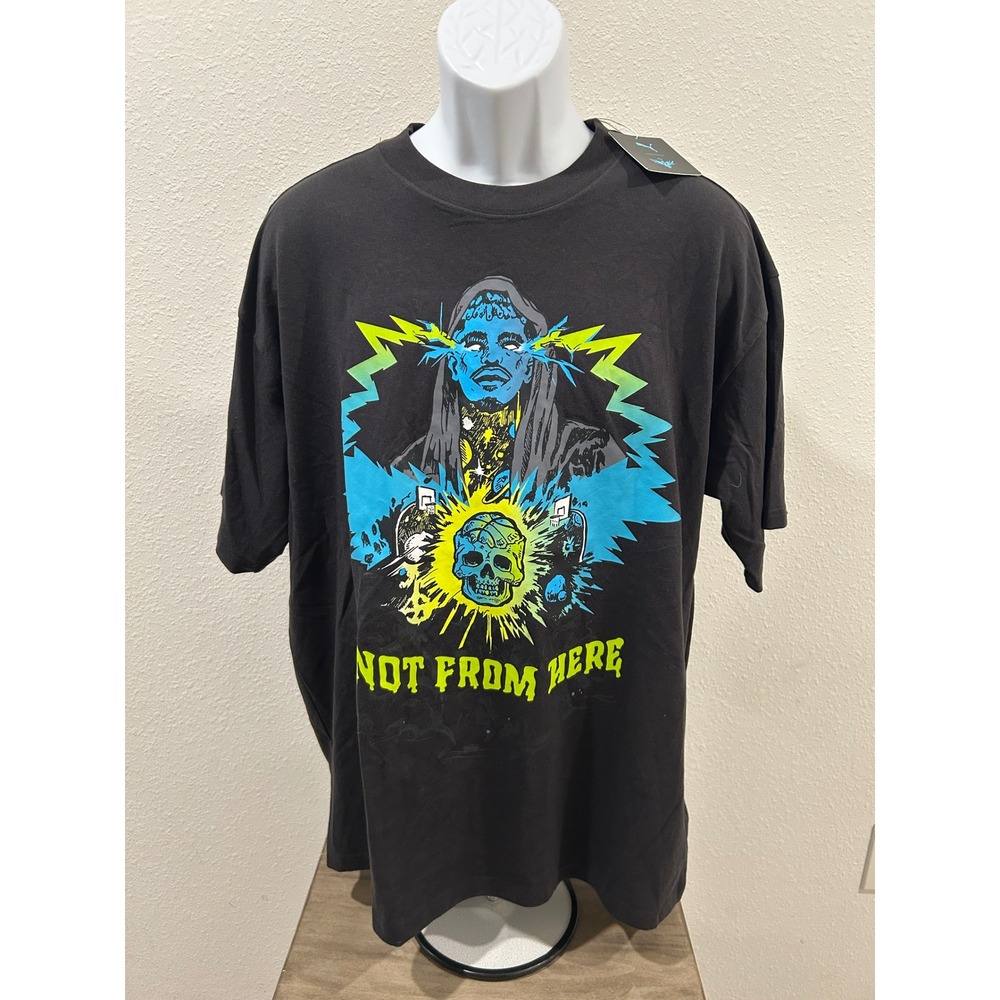 Puma LaMelo Ball Melo Blue Hive Tee Black Graphic Basketball T-Shirt Mens Large
